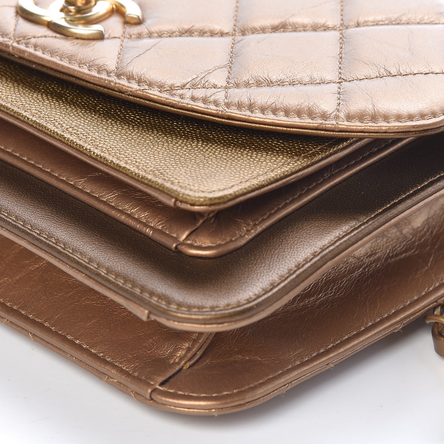 Metallic Lambskin Caviar Quilted Chain Handle Flap Bronze