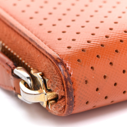 Prada Saffiano Perforated Striped Zip Around Wallet Papaya Caramel 10 of 15