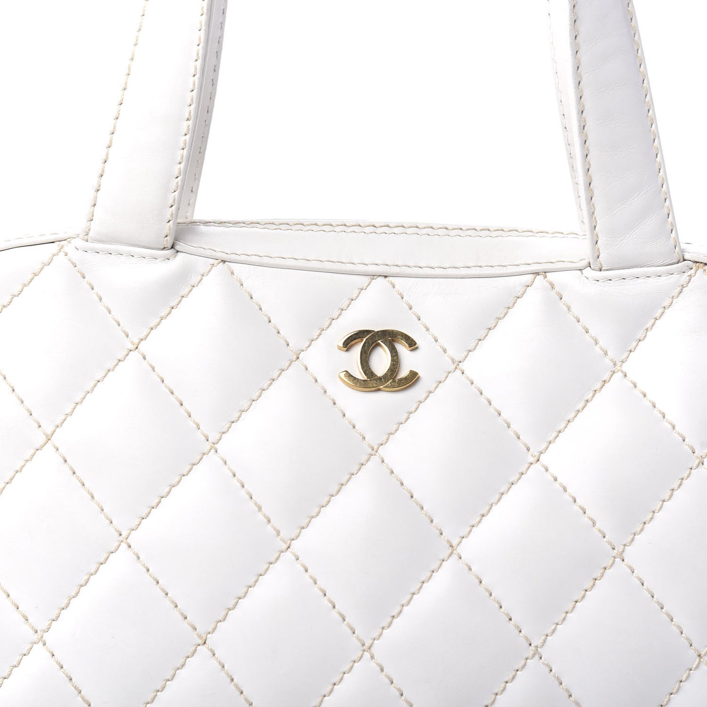 Calfskin Wild Stitch Surpique Top Handle Bag White