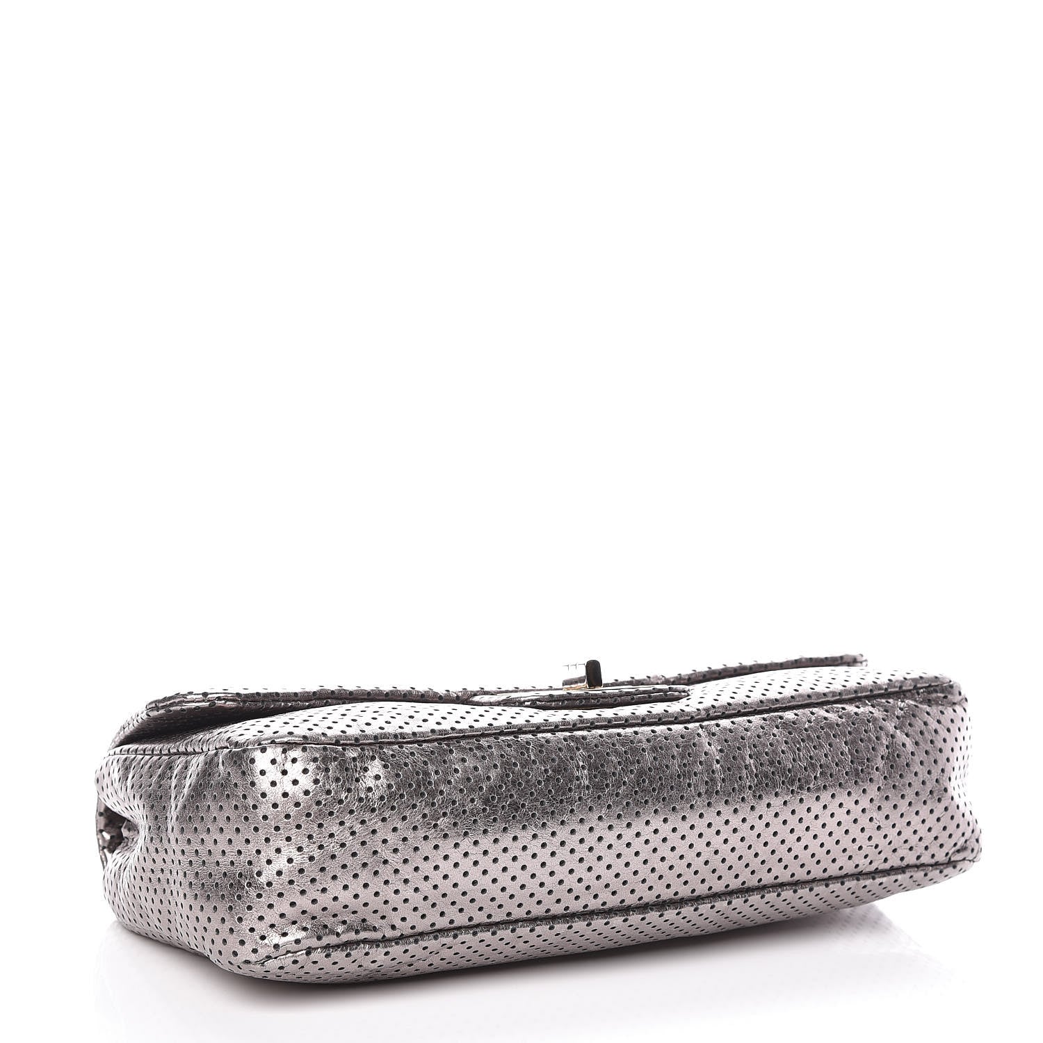 Chanel Metallic Crackled Calfskin Perforated Drill Flap Silver 4 of 14