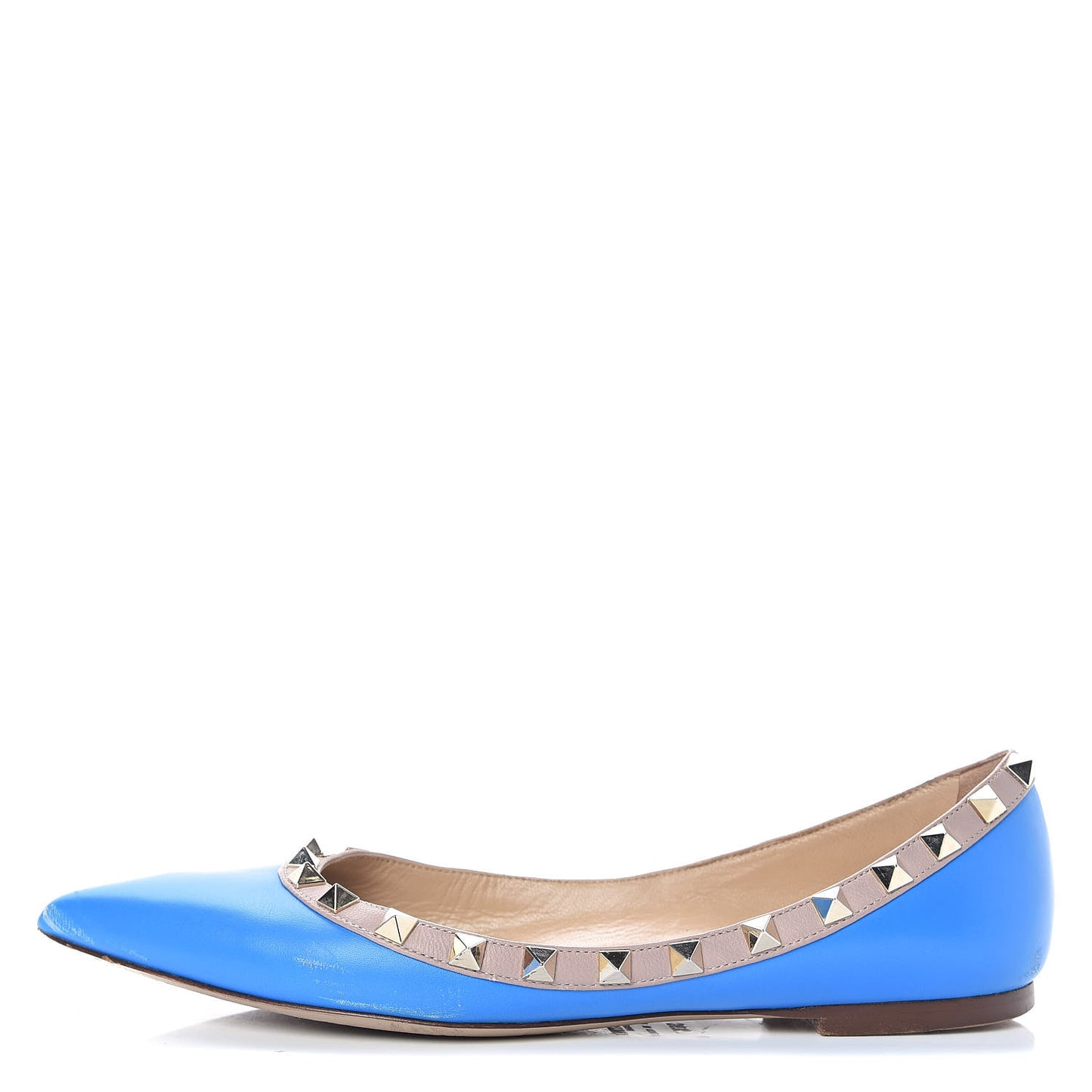 Calfskin Nappa Rockstud Ballerina Flats 36.5 Blue Fluo Poudre