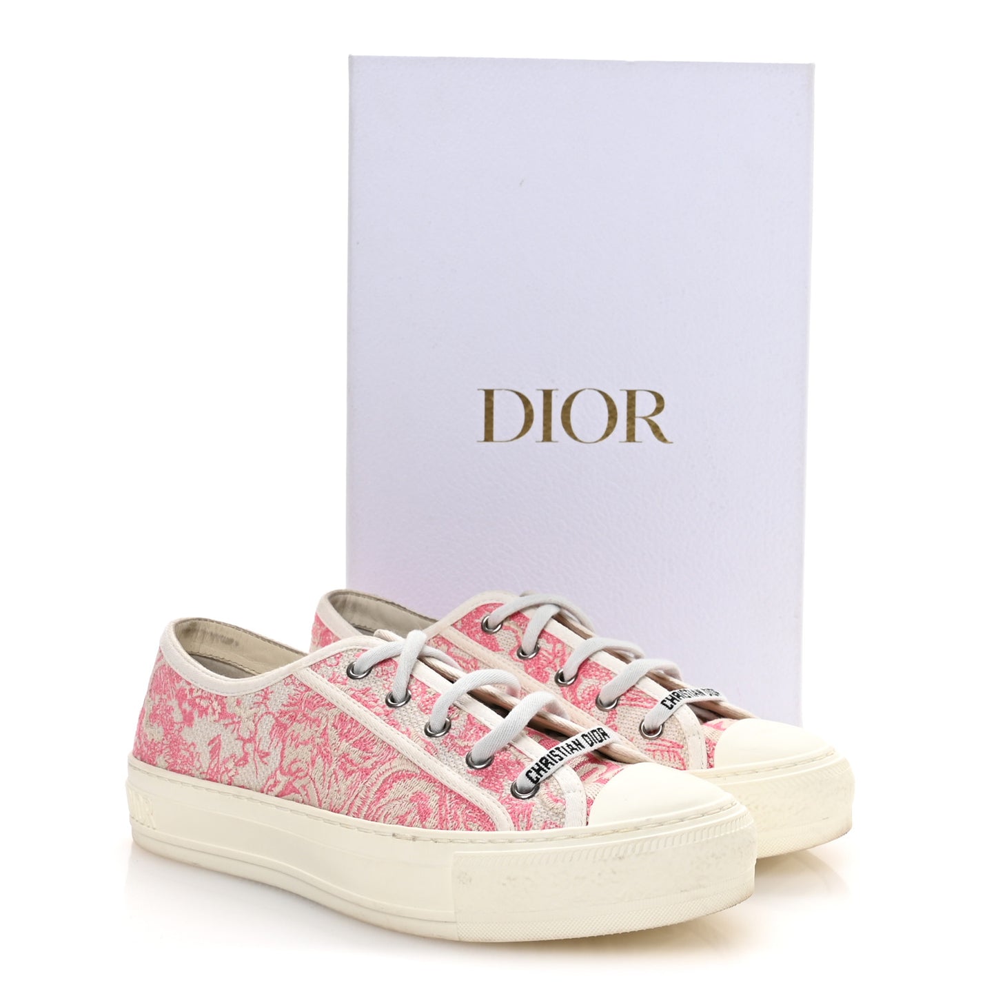 Canvas Toile De Jouy Embroidered Womens Walk'N'Dior Low Top Sneakers 37 Off-White Pink