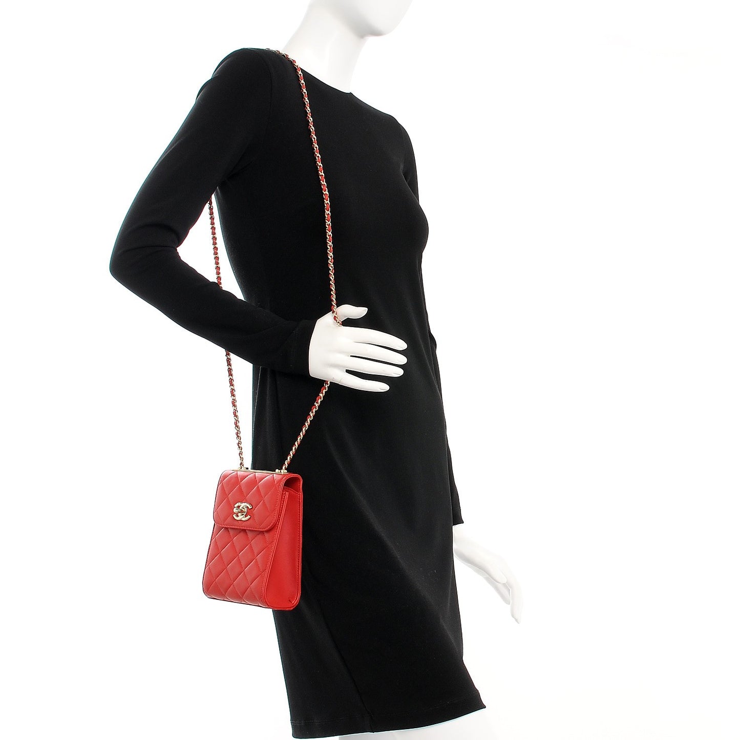 Lambskin Quilted Trendy CC Phone Holder Red