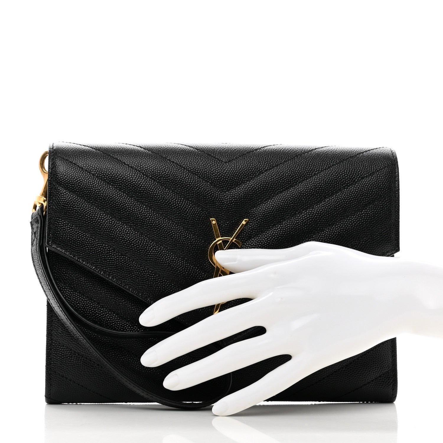 Saint Laurent Grain De Poudre Matelasse Chevron Monogram Envelope Clutch Black 2 of 7