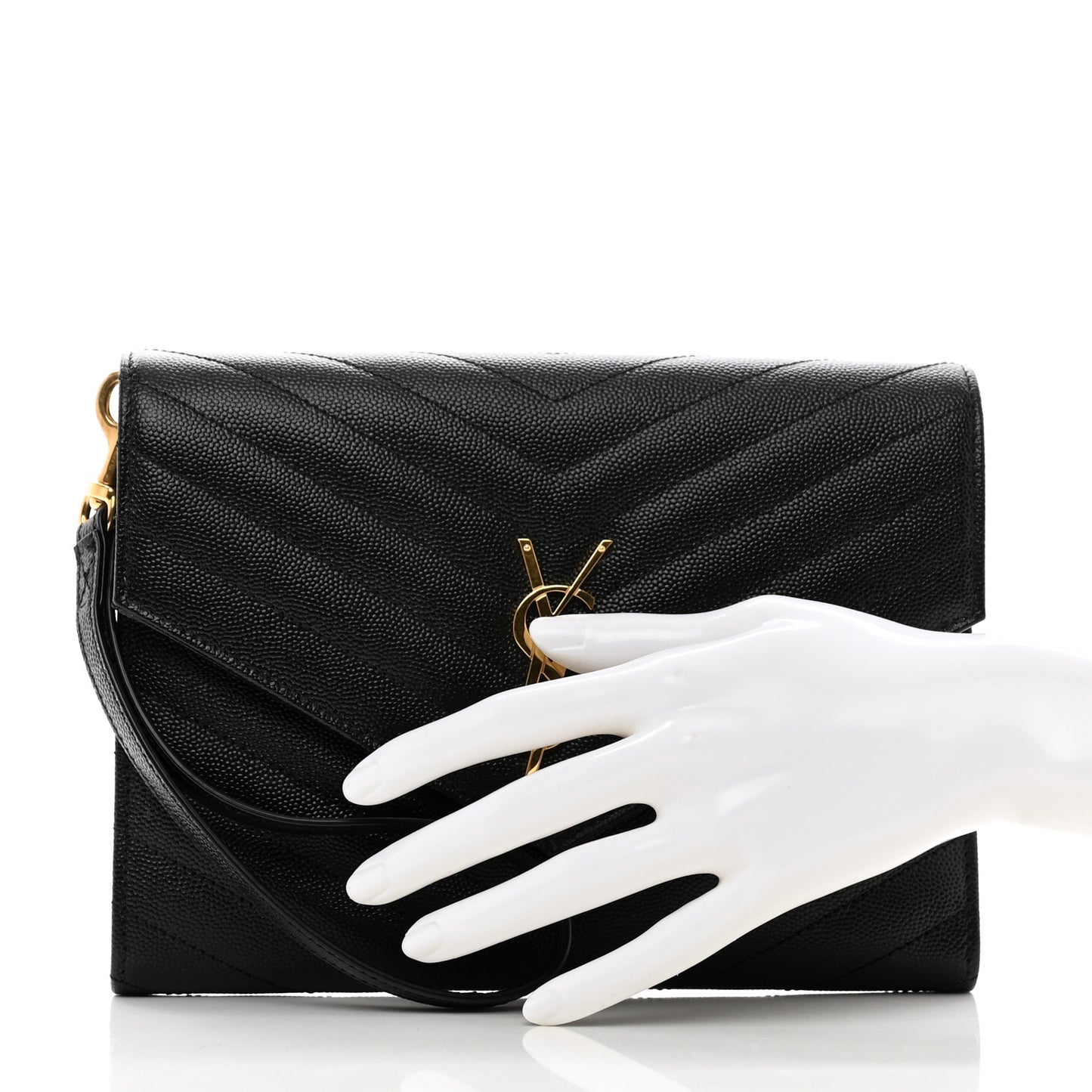 Grain De Poudre Matelasse Chevron Monogram Envelope Clutch Black