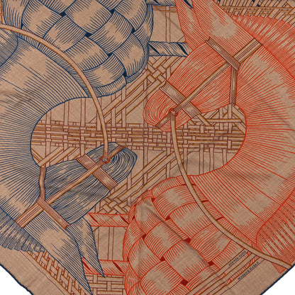Hermes Cashmere Silk Masan & Masan Giant Triangle Scarf Tabac Orange Bleu 2 of 5
