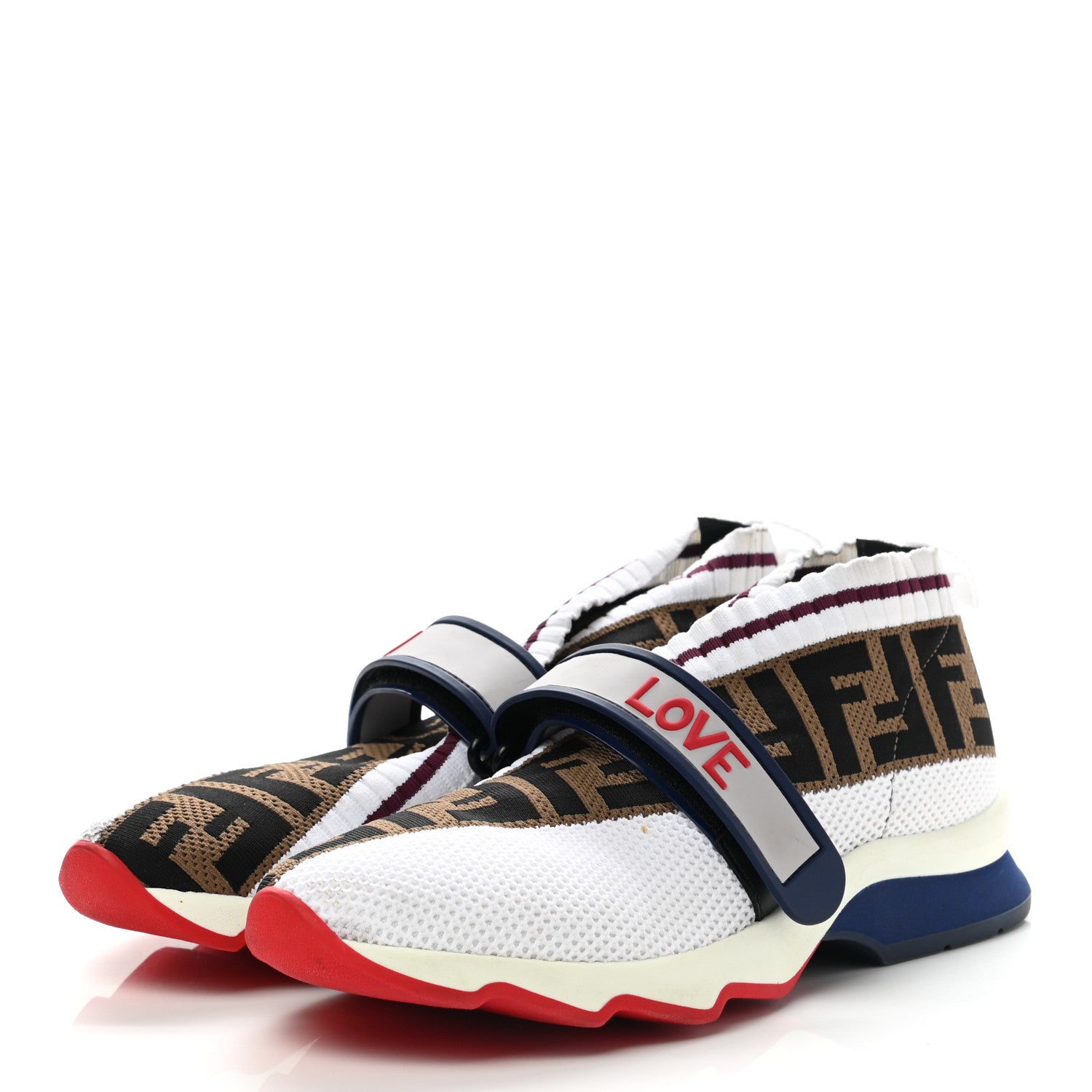 Fendi Stretch Yarn FF Stiff Band Rockoko Sneakers 36 White Tobacco Red 2 of 9