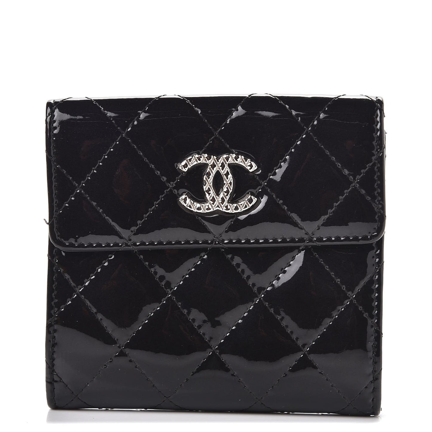 Patent Quilted Brilliant Compact Wallet Black