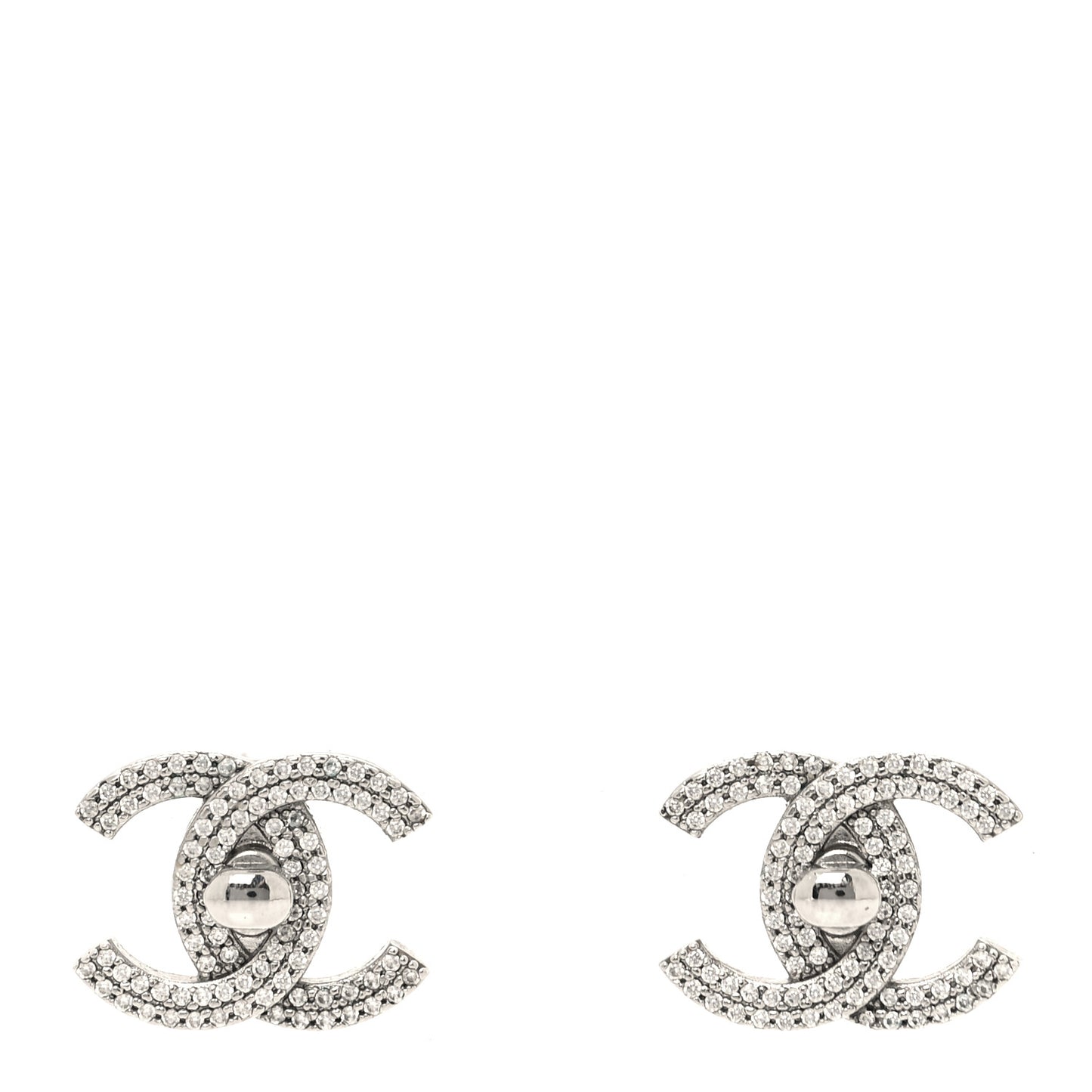 Crystal CC Turnlock Earrings Silver