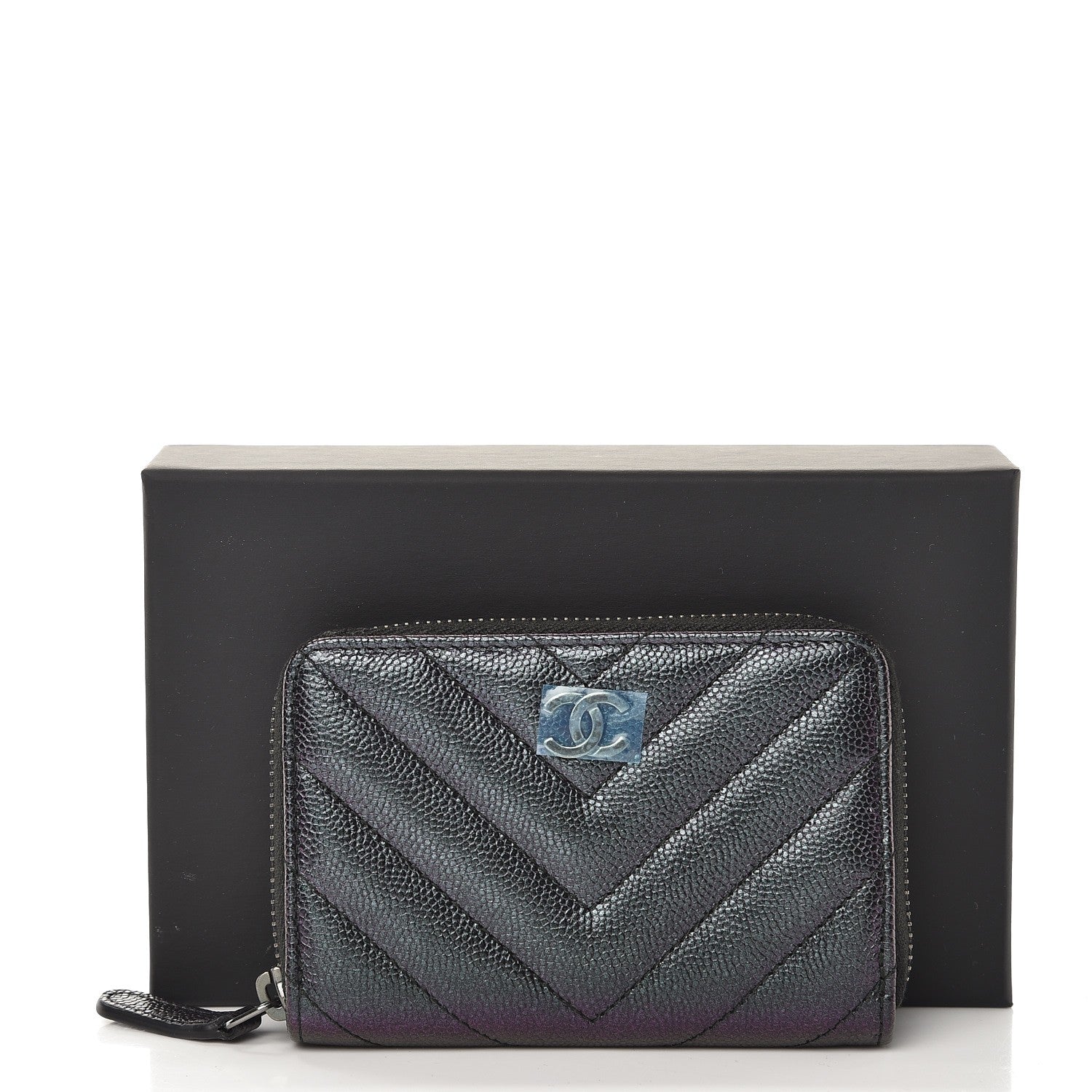 Chanel Iridescent Caviar Chevron Quilted Zip Around Coin Purse Black 8 of 8