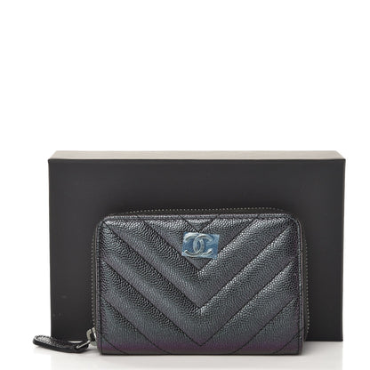 Chanel Iridescent Caviar Chevron Quilted Zip Around Coin Purse Black 8 of 8
