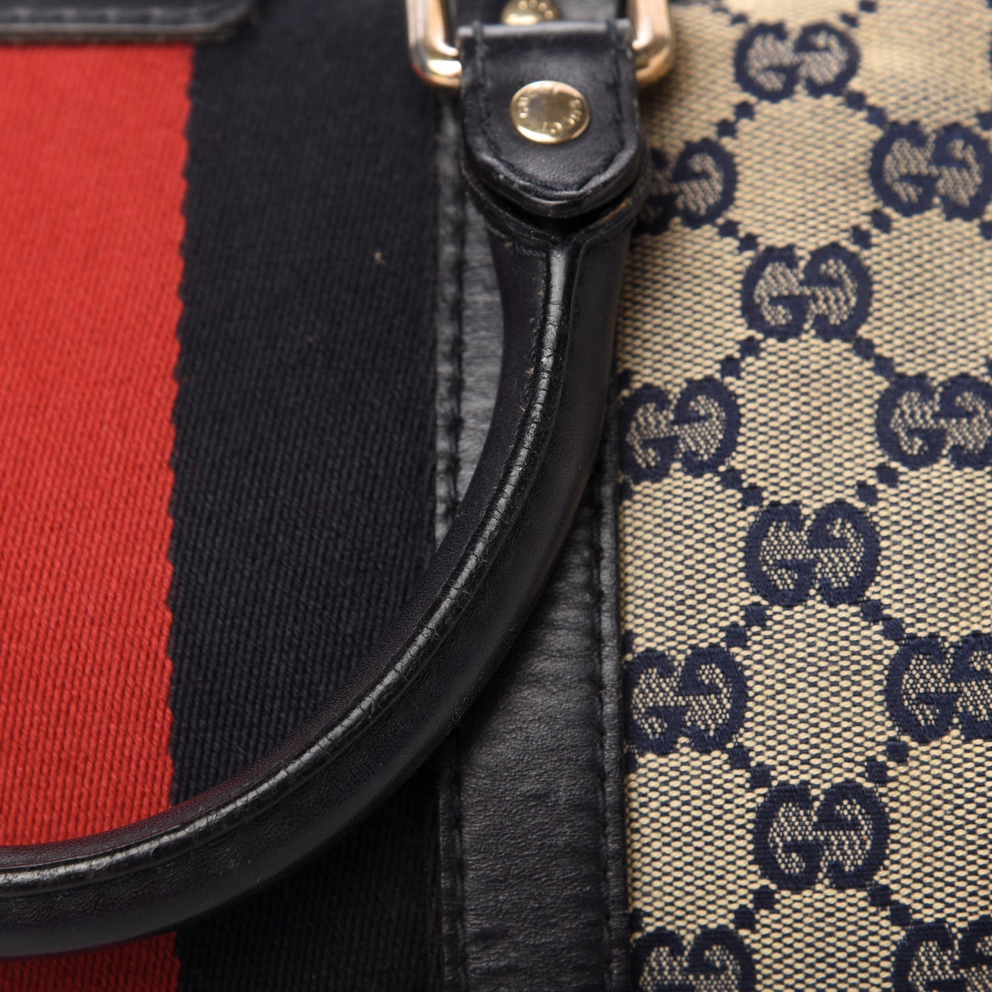 Monogram Selleria Calfskin Vintage Web Medium Boston Beige Blue