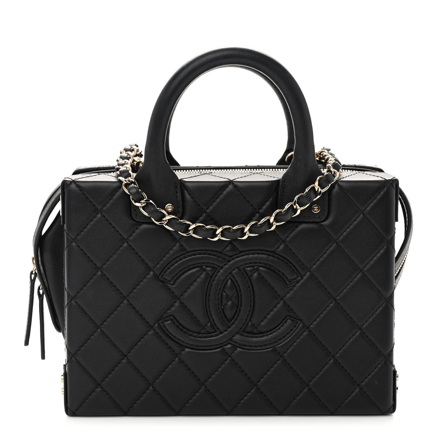 Chanel Calfskin Quilted Studded Square Vanity Case Black 1 of 11