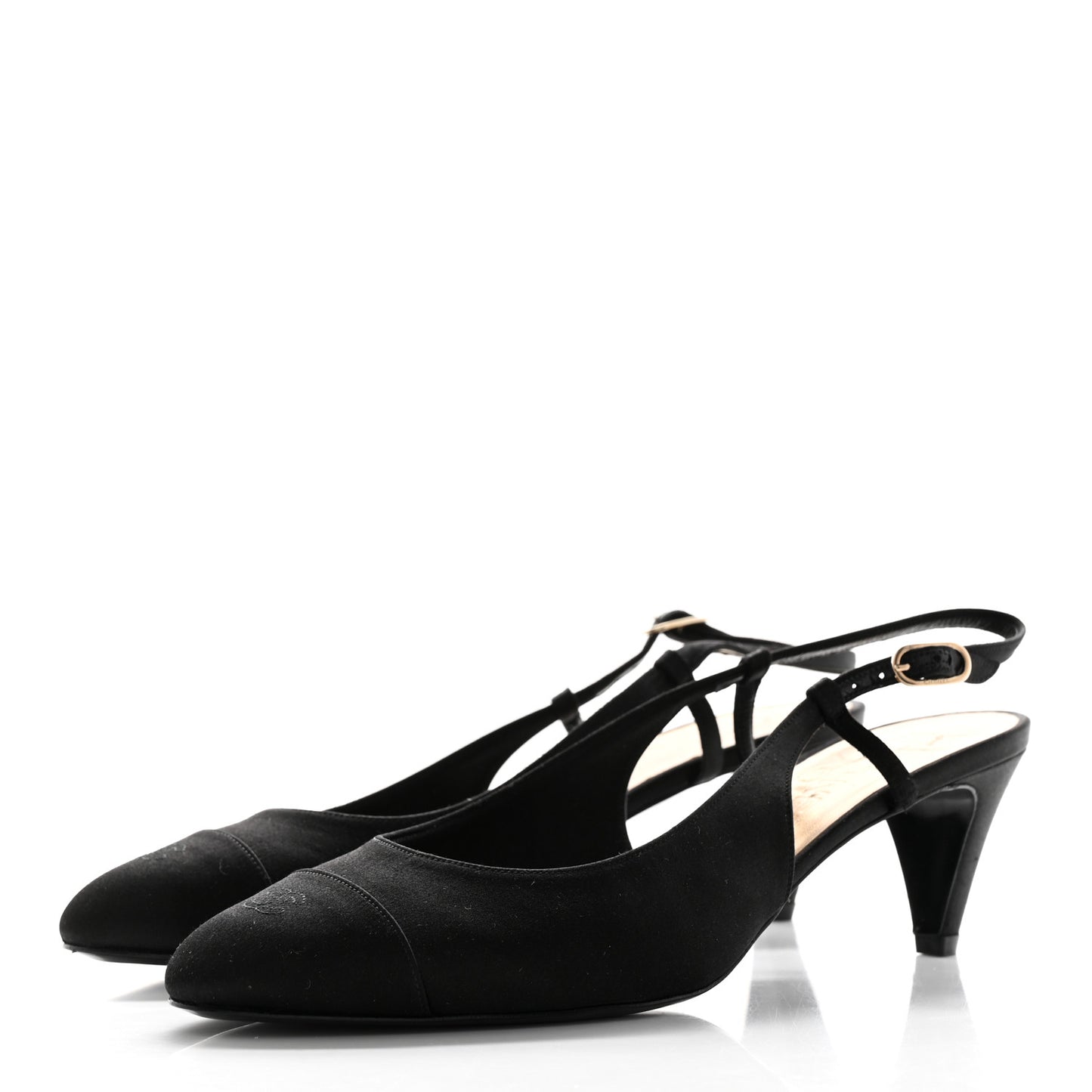 Satin Cap Toe CC Slingback Pumps 39.5 Black