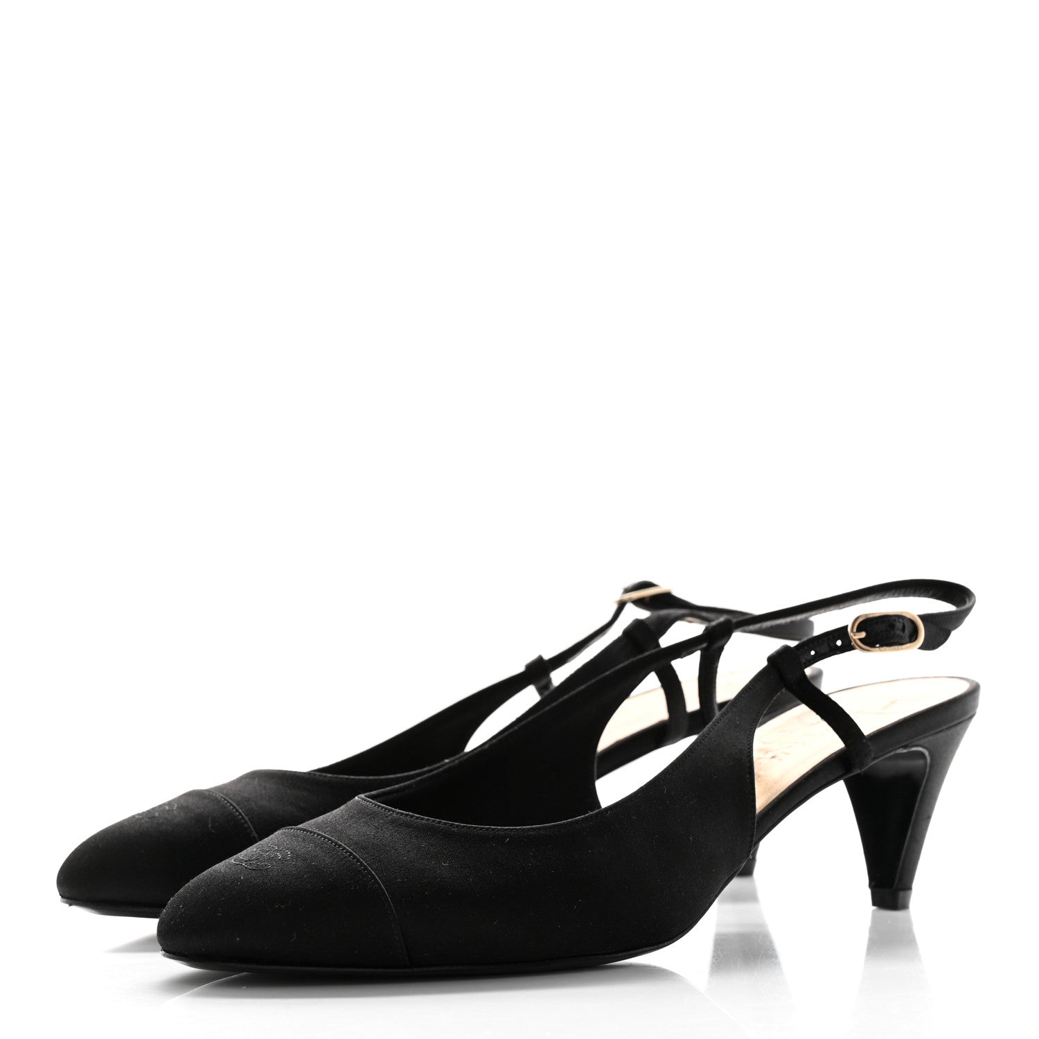 Chanel Satin Cap Toe CC Slingback Pumps 39.5 Black 3 of 9