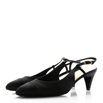Chanel Satin Cap Toe CC Slingback Pumps 39.5 Black 3 of 9