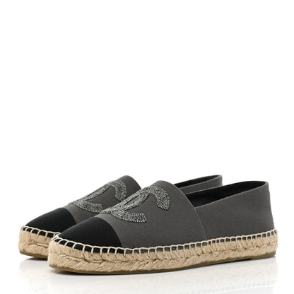 Chanel Canvas Grosgrain CC Espadrilles 38 Grey Black 3 of 8