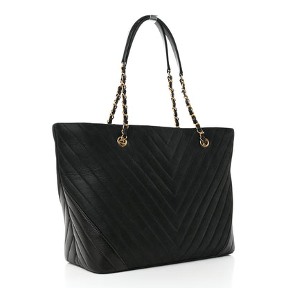 Chanel Calfskin Chevron Quilted Shopping Tote Black 2 of 11