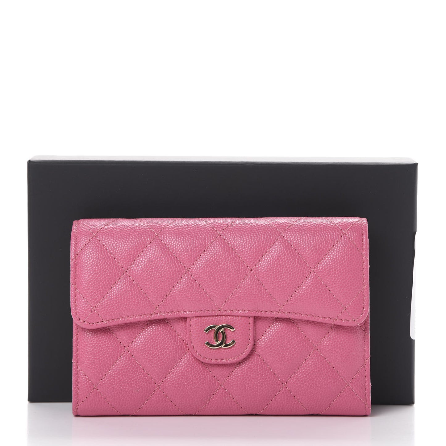 Caviar Quilted Small Flap Wallet Pink