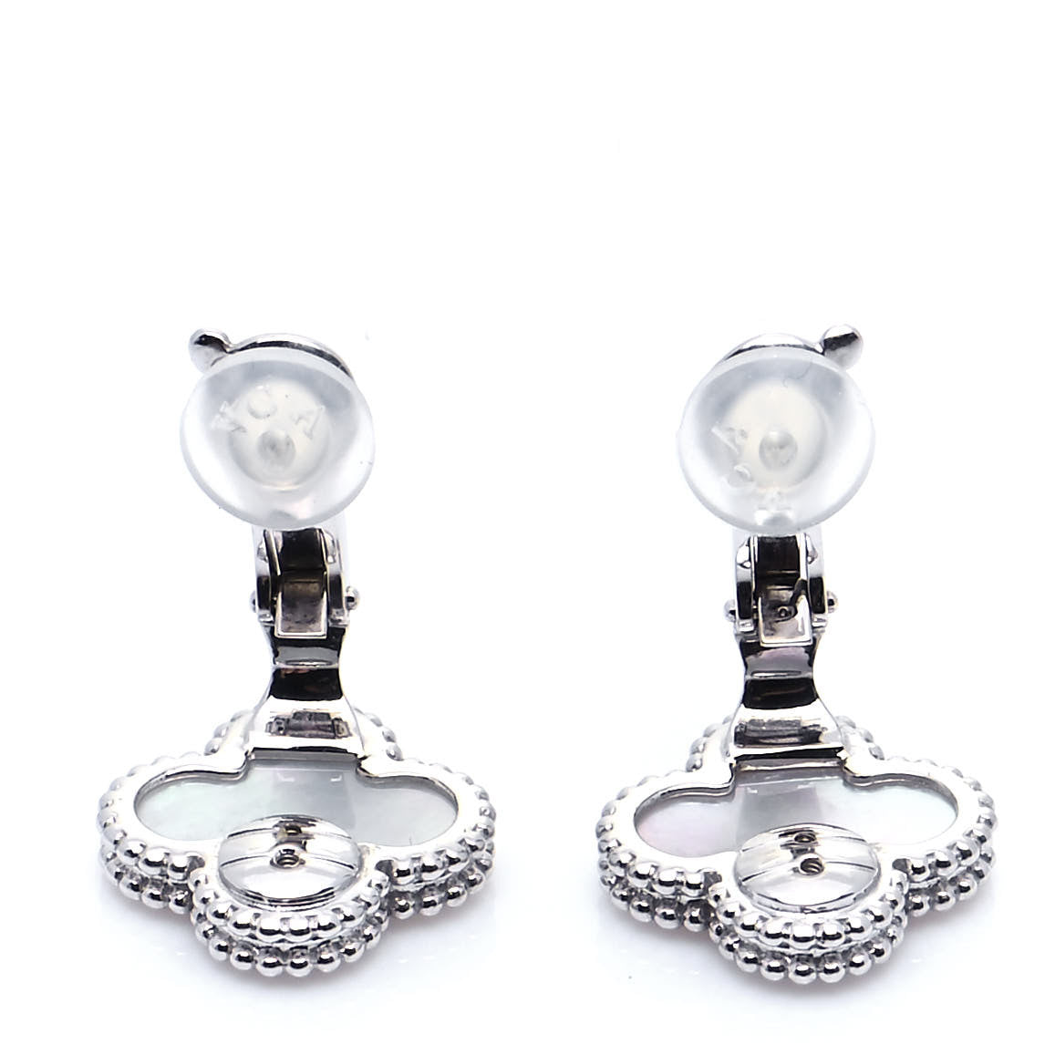 18K White Gold Mother of Pearl Vintage Alhambra Earrings