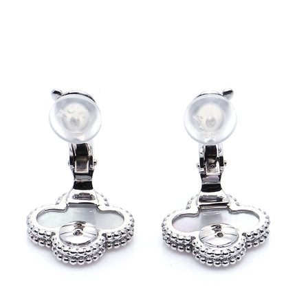 Van Cleef & Arpels 18K White Gold Mother of Pearl Vintage Alhambra Earrings 5 of 6