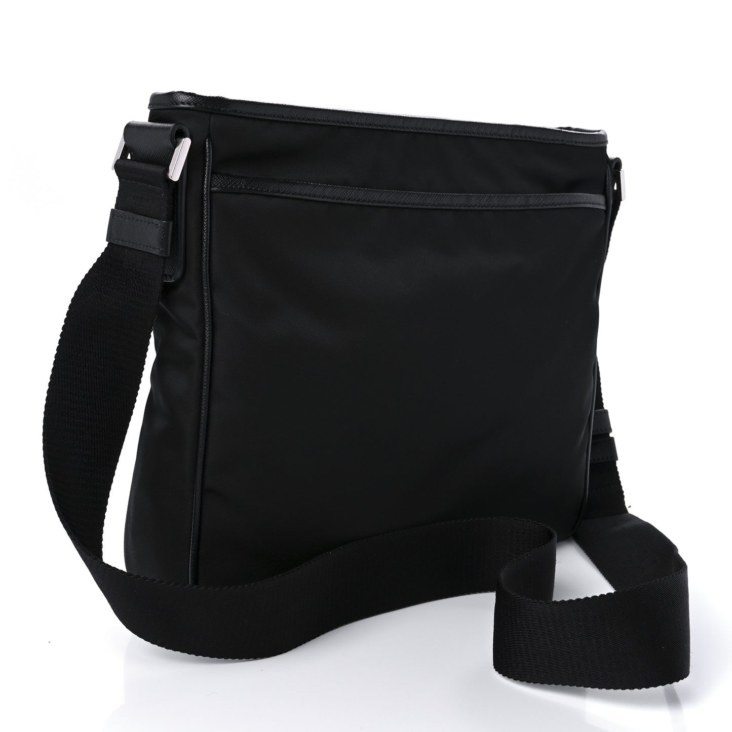 Tessuto Nylon Saffiano Flat Messenger Bag Black