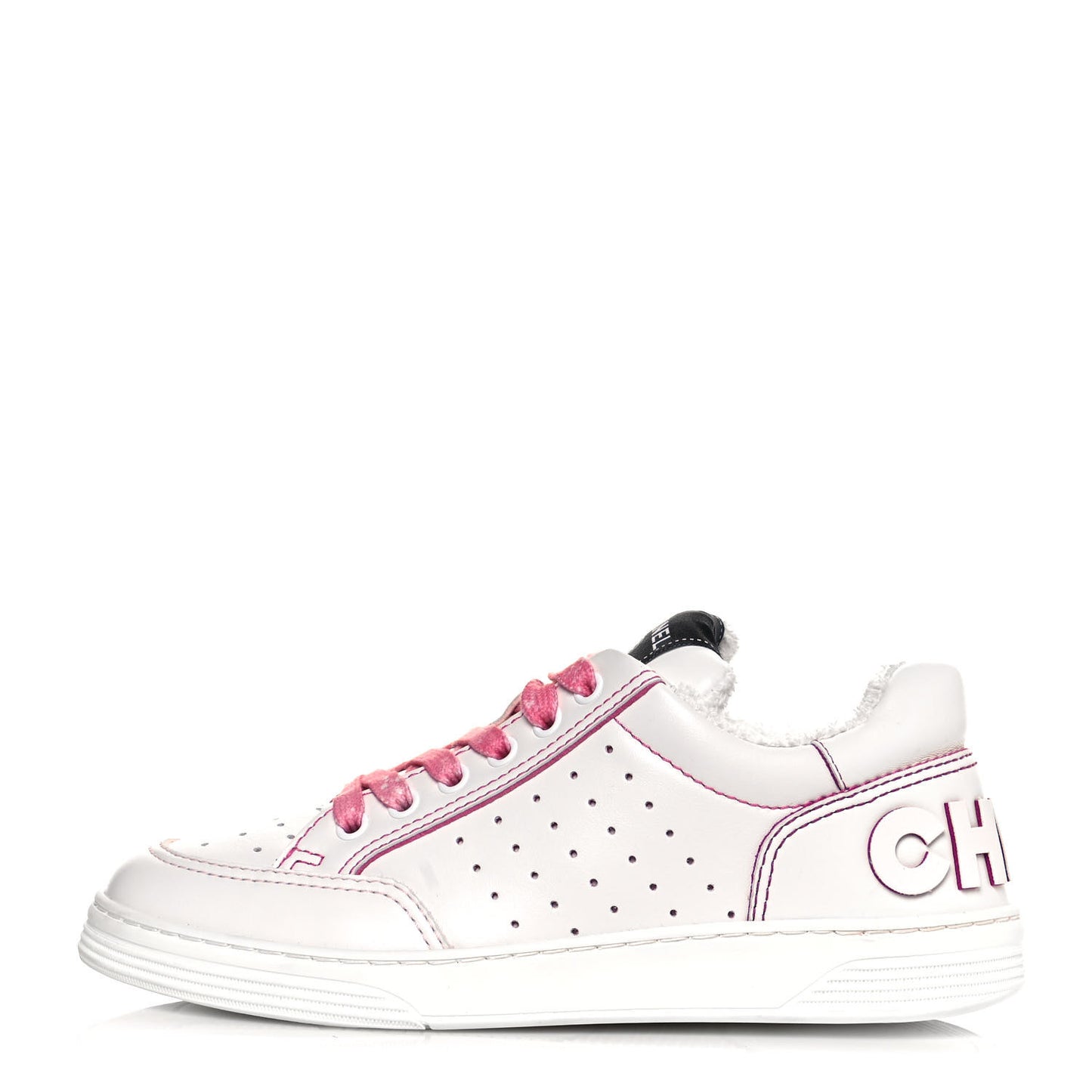Calfskin Womens Logo Sneakers 37.5 White Pink