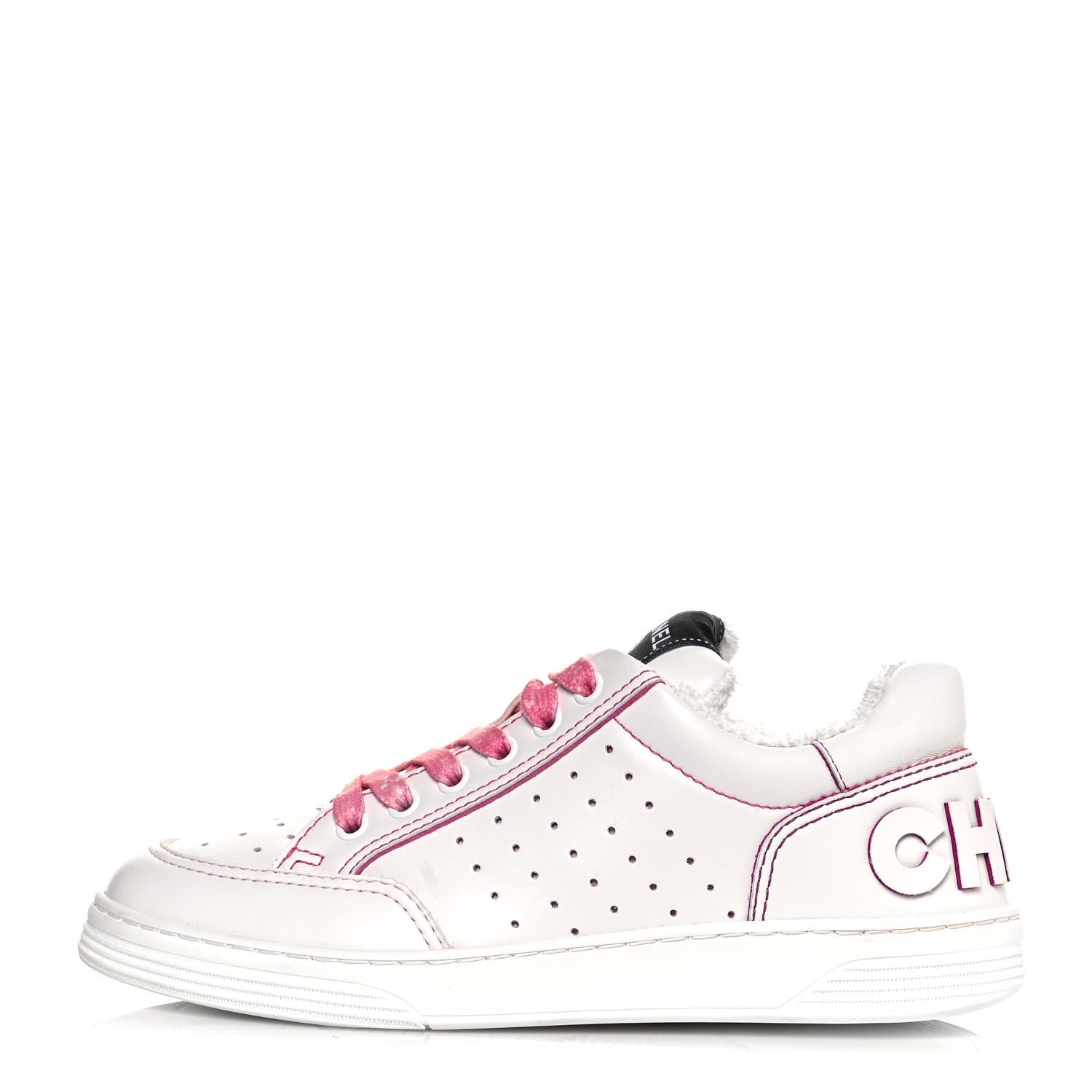 Chanel Calfskin Womens Logo Sneakers 37.5 White Pink 1 of 9