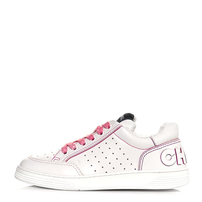 Chanel Calfskin Womens Logo Sneakers 37.5 White Pink 1 of 9