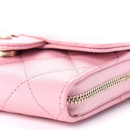 Chanel Caviar Quilted Flap Zip Card Holder On Chain Pink 8 of 8