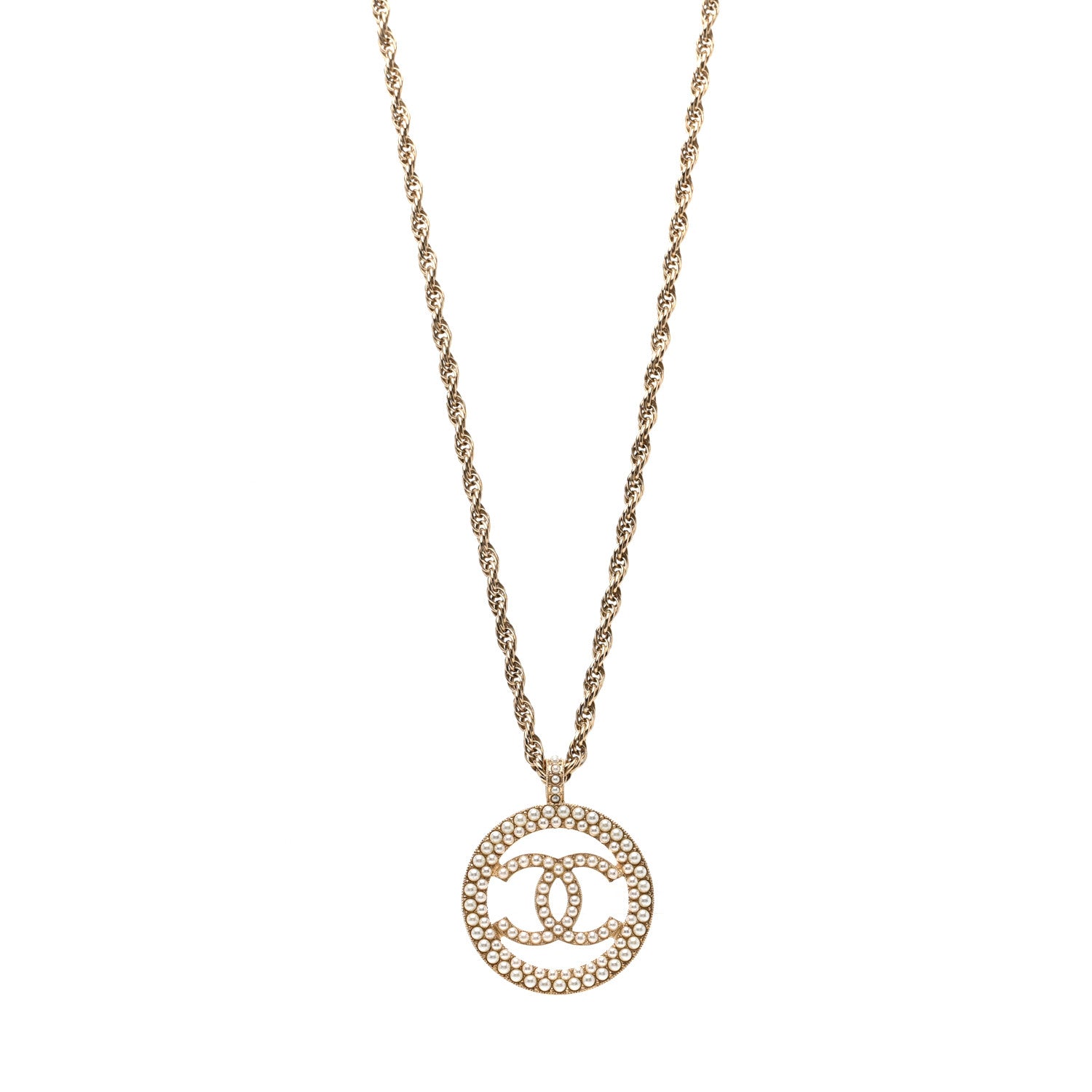 Chanel Pearl CC Round Pendant Necklace Gold 1 of 7