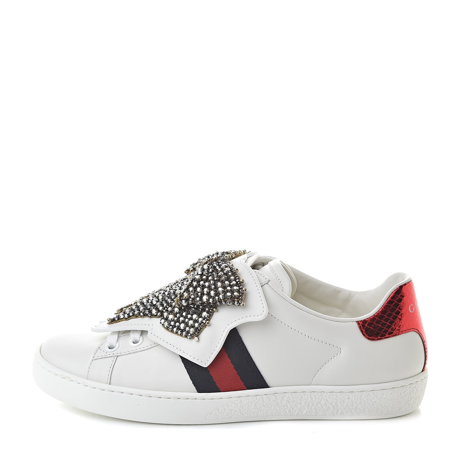 Gucci Calfskin Ayers Web Womens Ace Bow Lace Sneakers 35.5 White 1 of 9