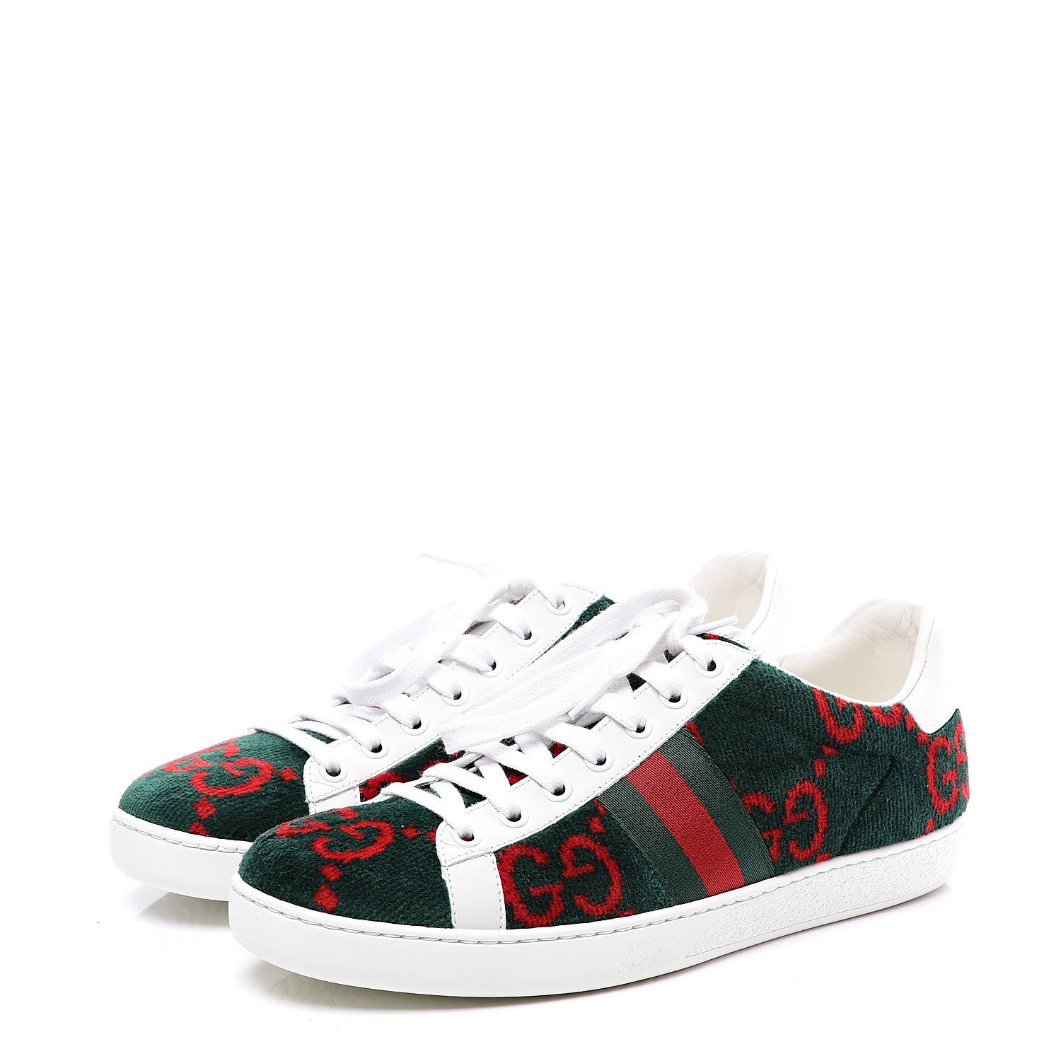 Gucci Terry Cloth GG Monogram Web Womens Ace Sneakers 39 Green Red 2 of 11