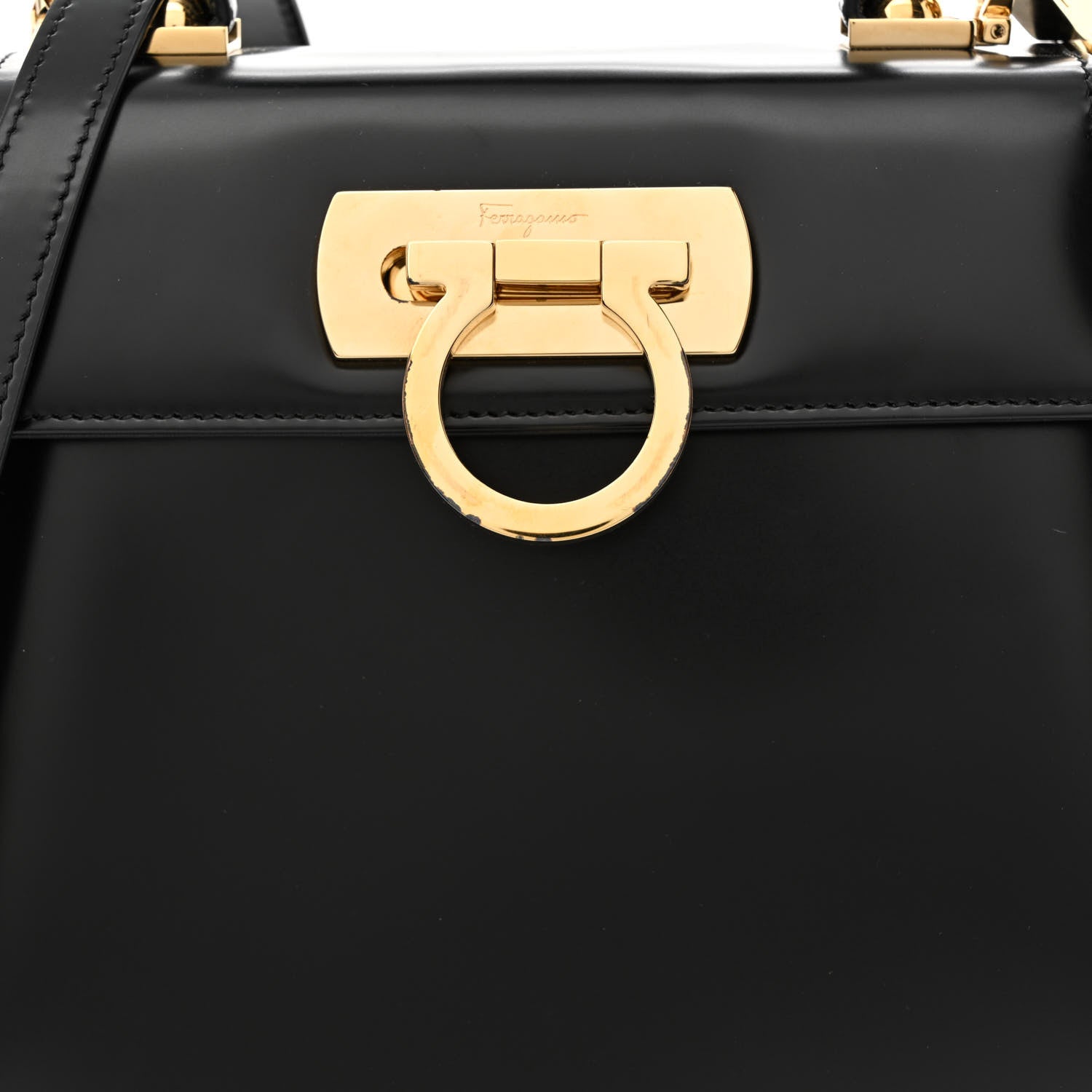 Salvatore Ferragamo Brushed Off Calfskin Iconic Top Handle Bag Black 8 of 12