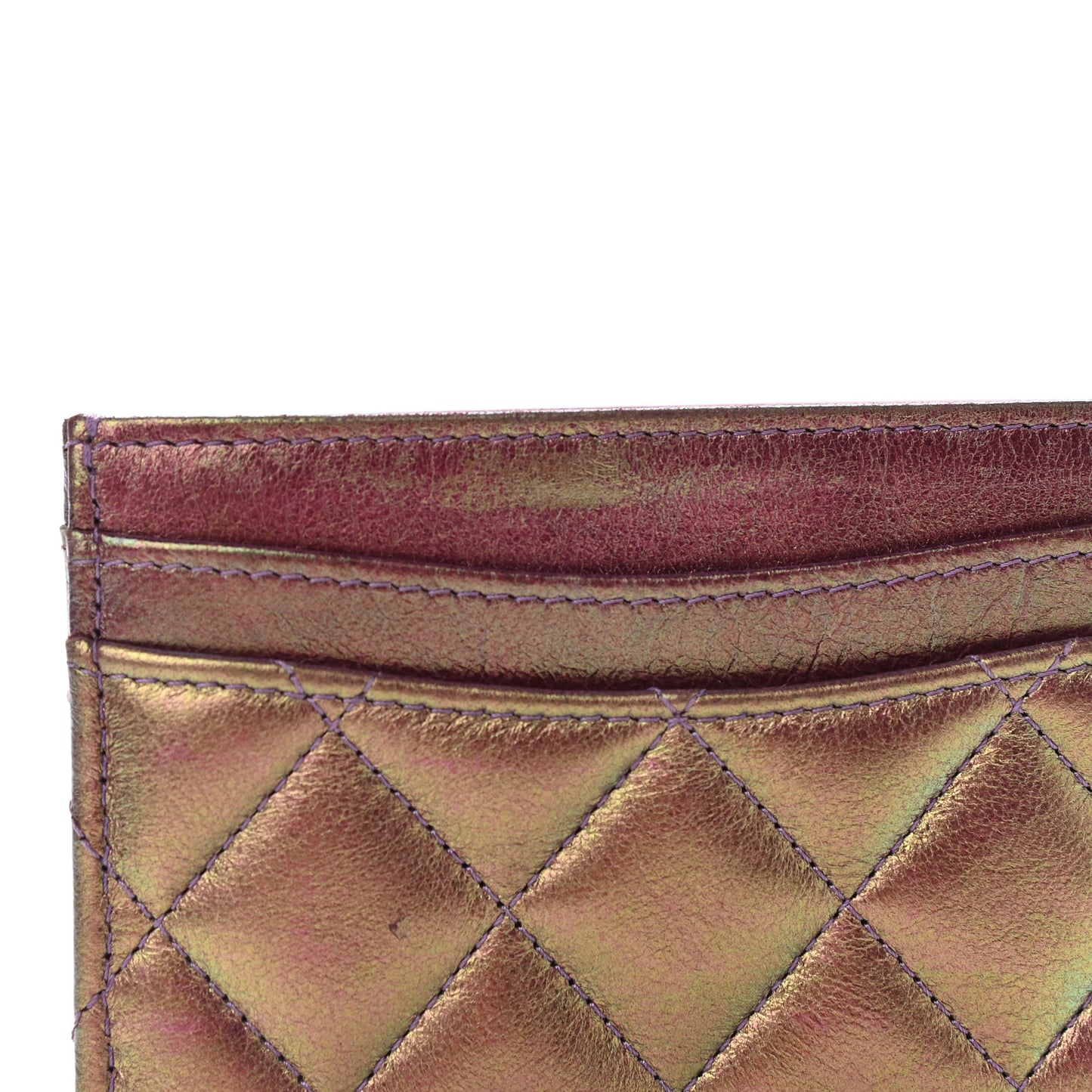 Iridescent Lambskin Quilted Card Holder Purple