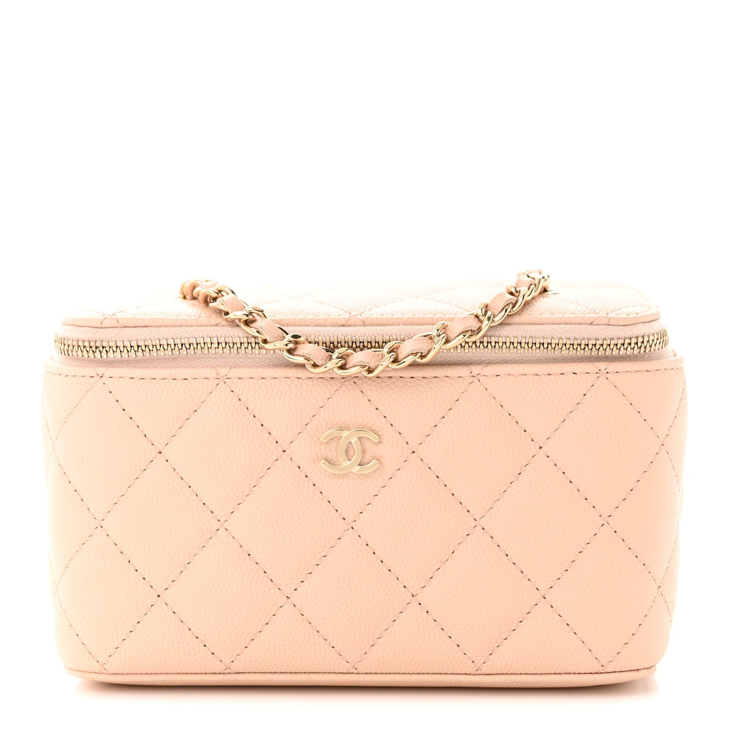 Caviar Quilted Small Vanity Case With Chain Light Pink