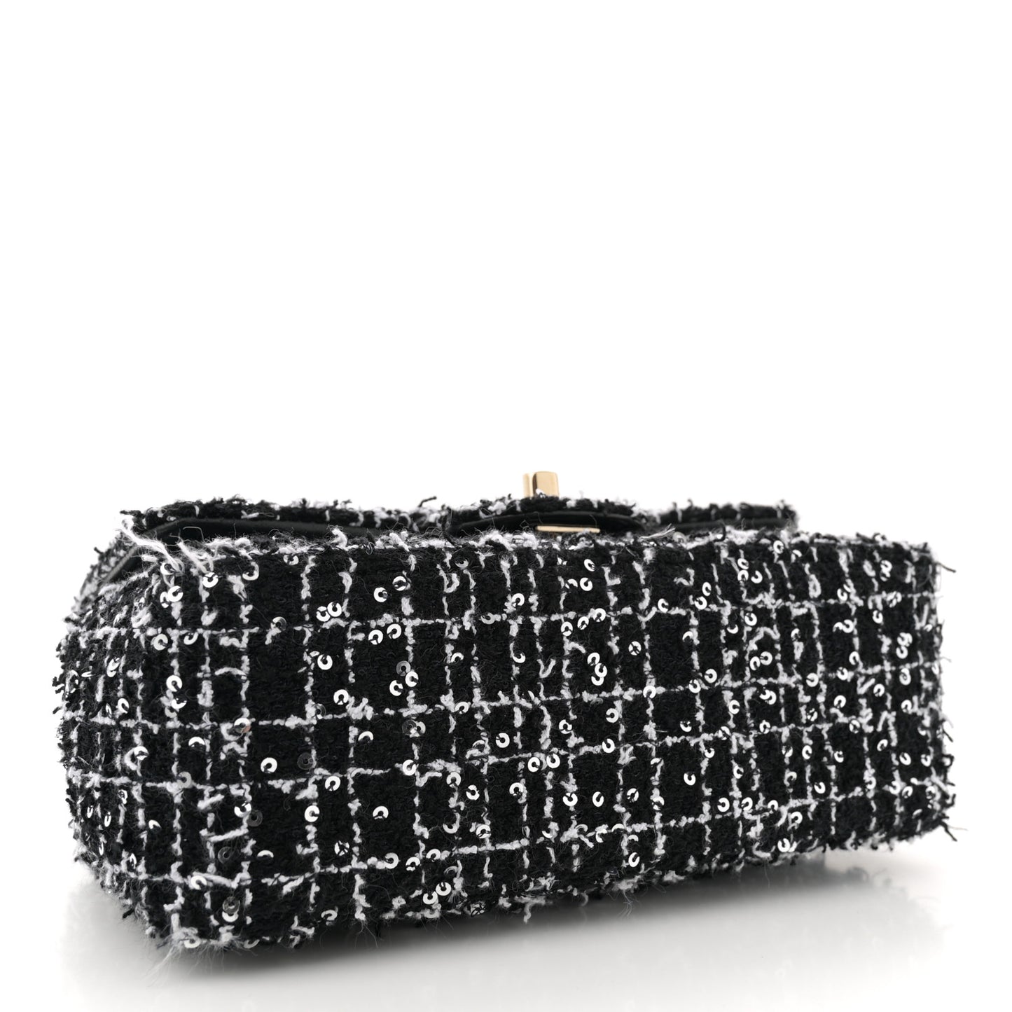 Tweed Quilted Mini Top Handle Rectangular Flap Black White