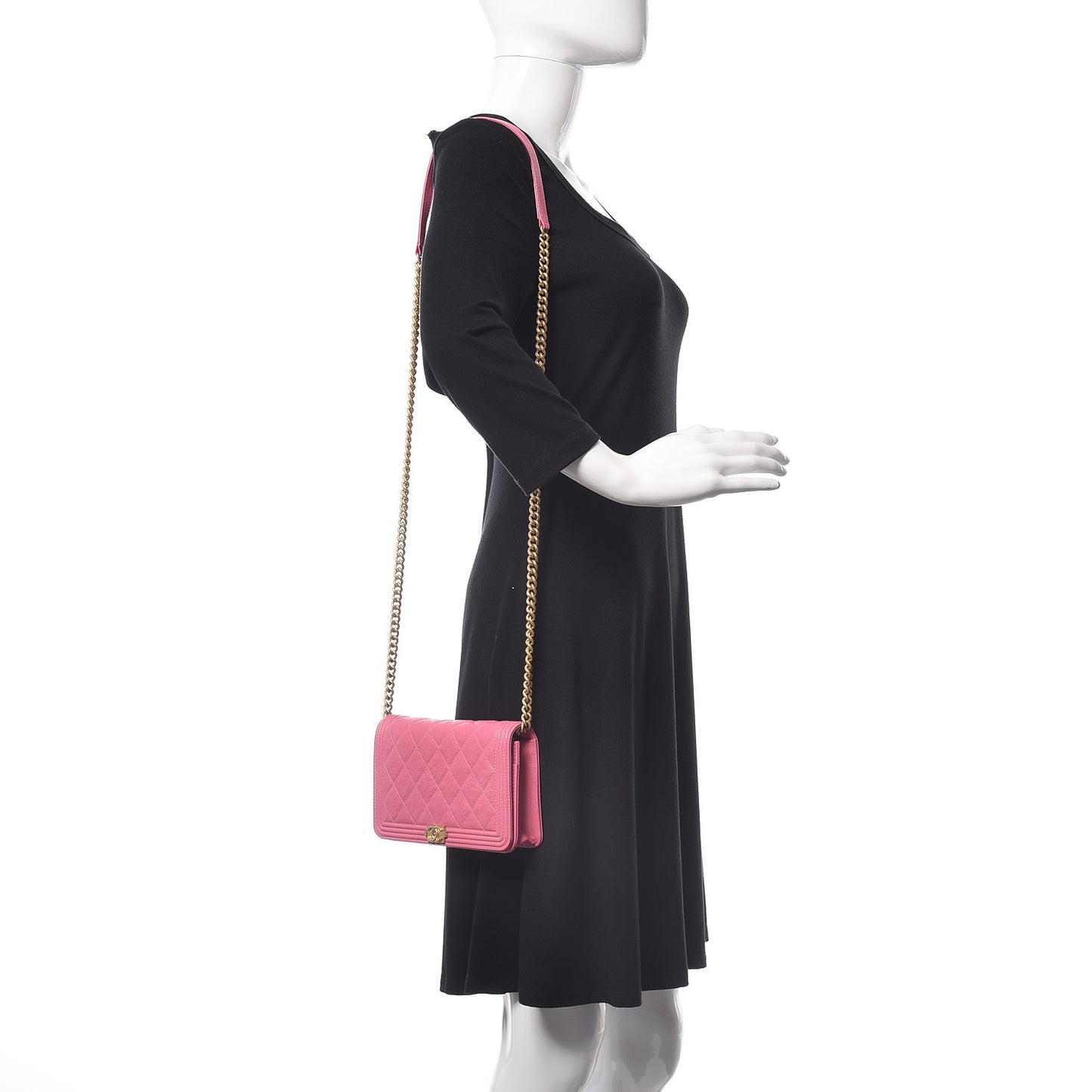 Caviar Quilted Boy Wallet On Chain WOC Pink