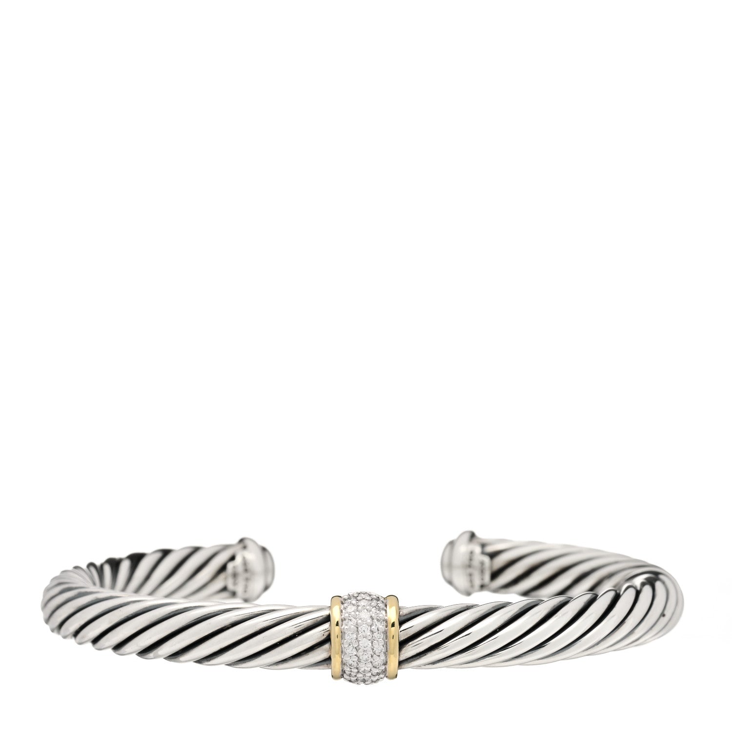 David Yurman Sterling Silver 18K Yellow Gold Diamond 7mm Cable Classics Station Bracelet 1 of 5