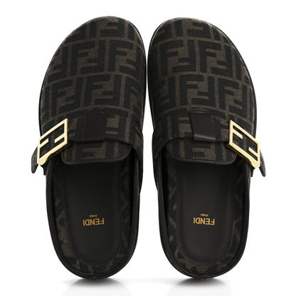 Fendi Fabric Jacquard Nappa FF Womens Sabot Mules 39 Tobacco Black 2 of 10