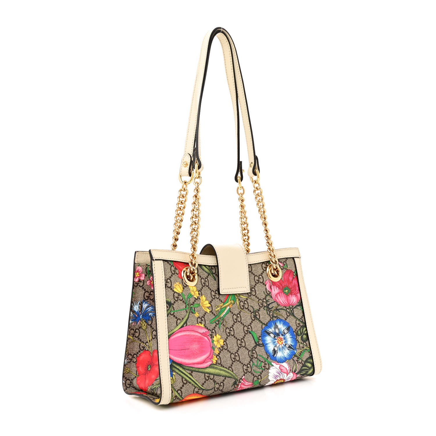 Gucci GG Supreme Monogram Flora Textured Calfskin Small Padlock Tote Beige Ebony Multicolor Mystic White 3 of 14