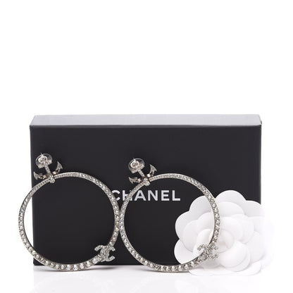 Chanel Crystal Anchor CC Hoop Earrings Silver 5 of 5