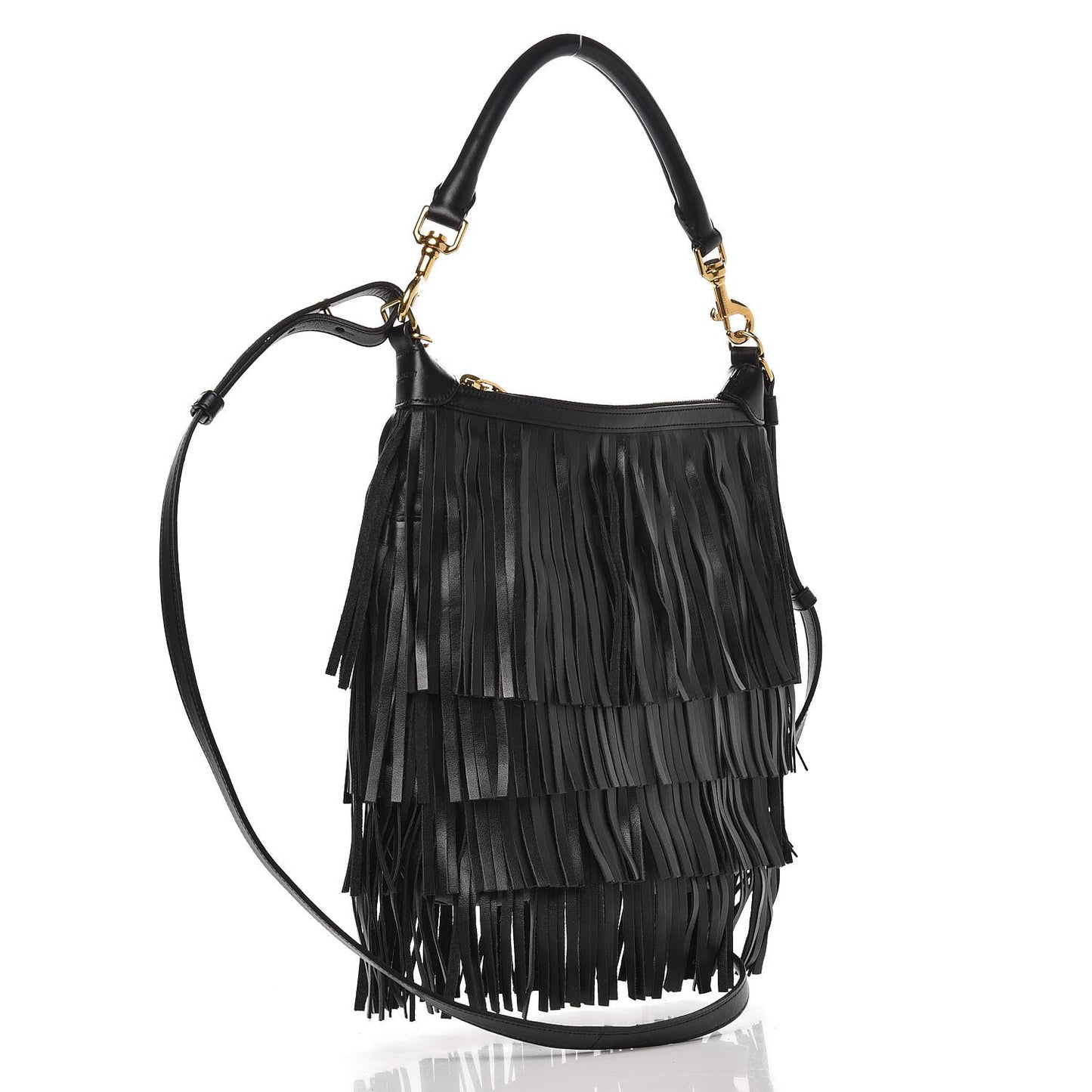 Calfskin Small Emmanuelle Fringe Hobo Bag Black