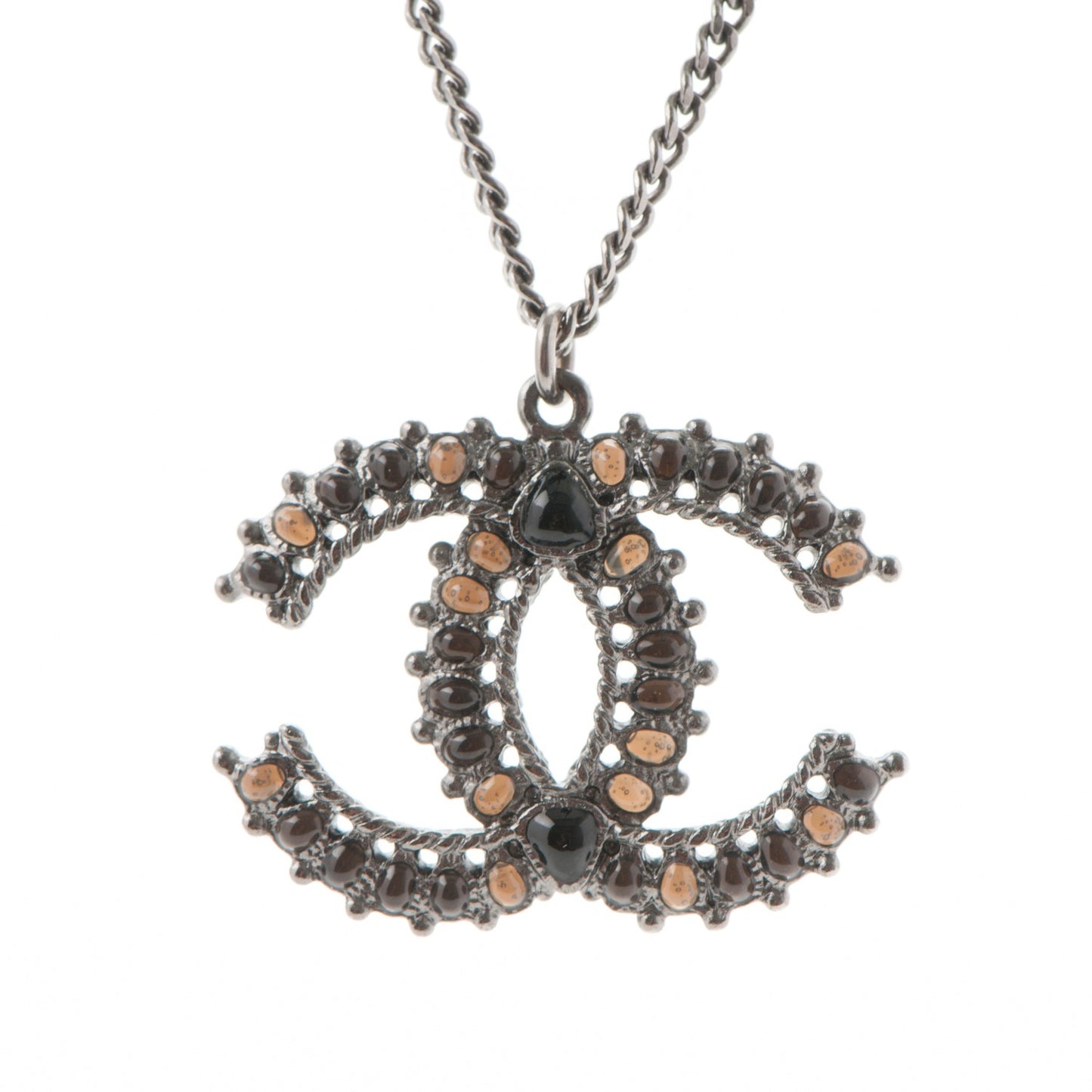 Gripoix Poured Glass CC Necklace Silver Black