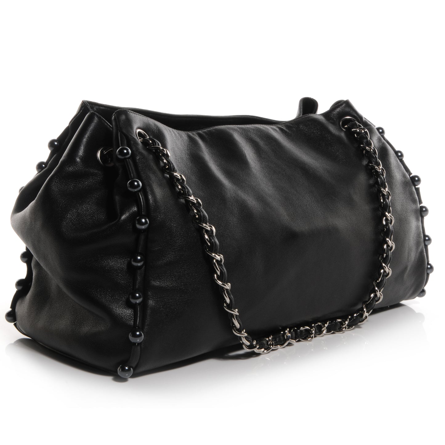 Lambskin Pearl Obsession Tote Black