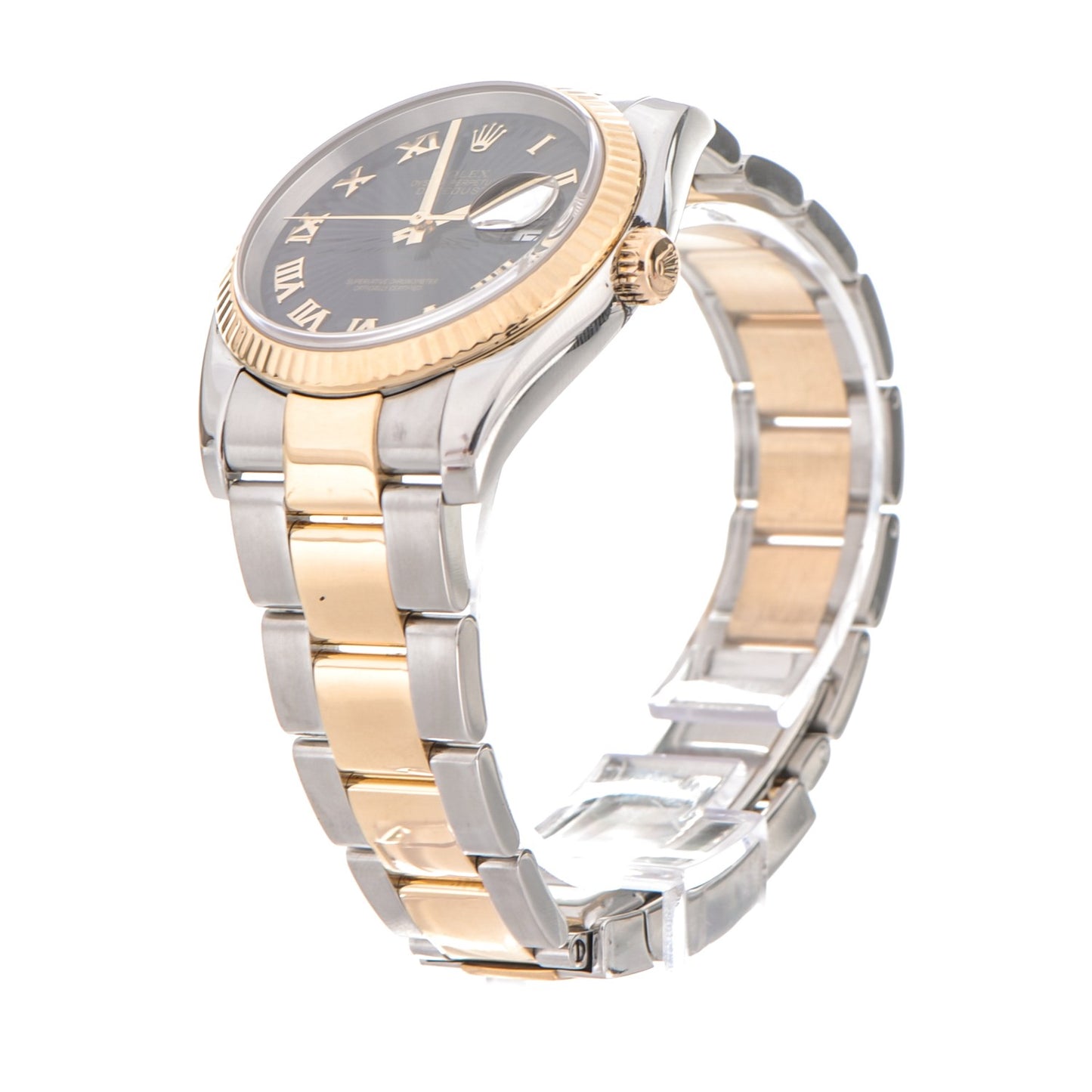 Stainless Steel 18K Everose Gold 36mm Oyster Perpetual Datejust Watch Black Sunburst Roman 116201