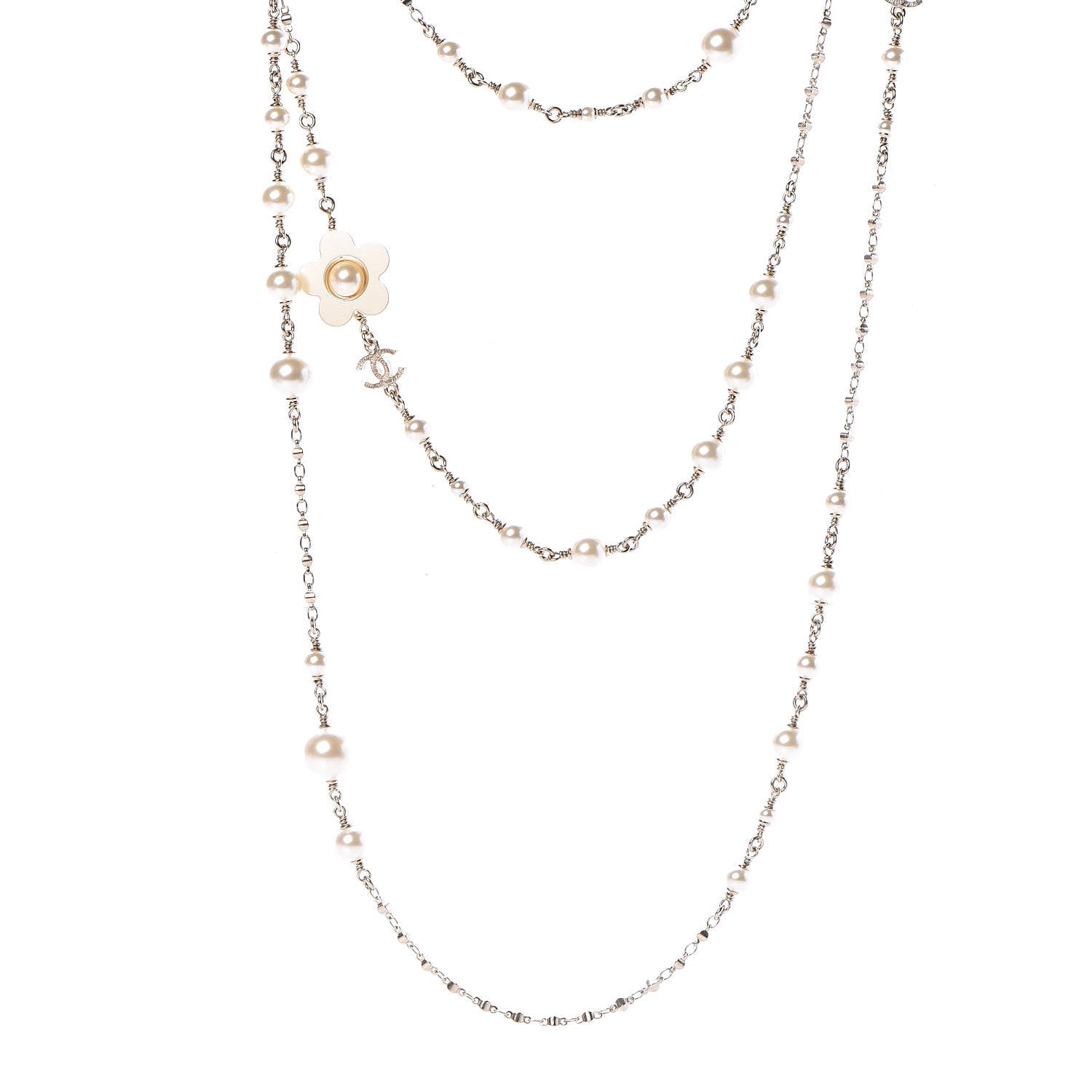 Chanel Pearl Flower CC Multi Strand Long Necklace Gold 1 of 4