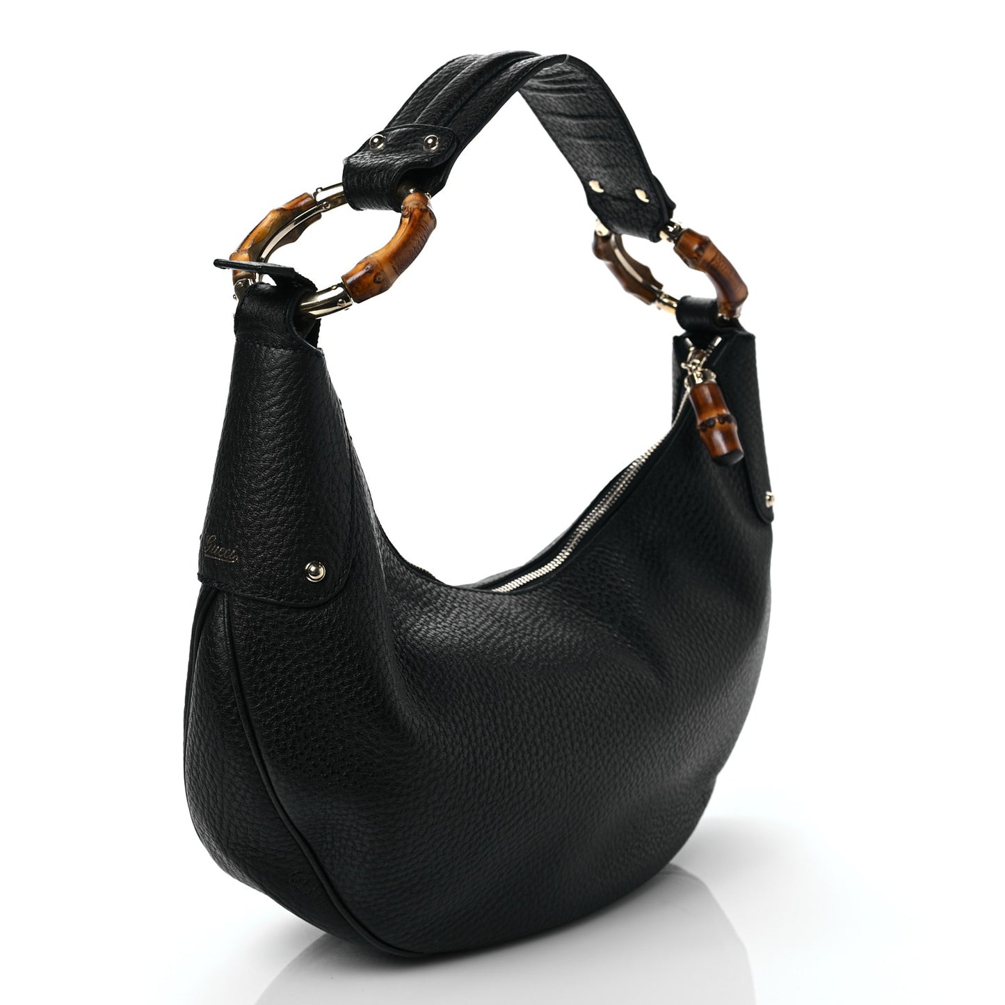 Calfskin Half Moon Bamboo Ring Hobo Black