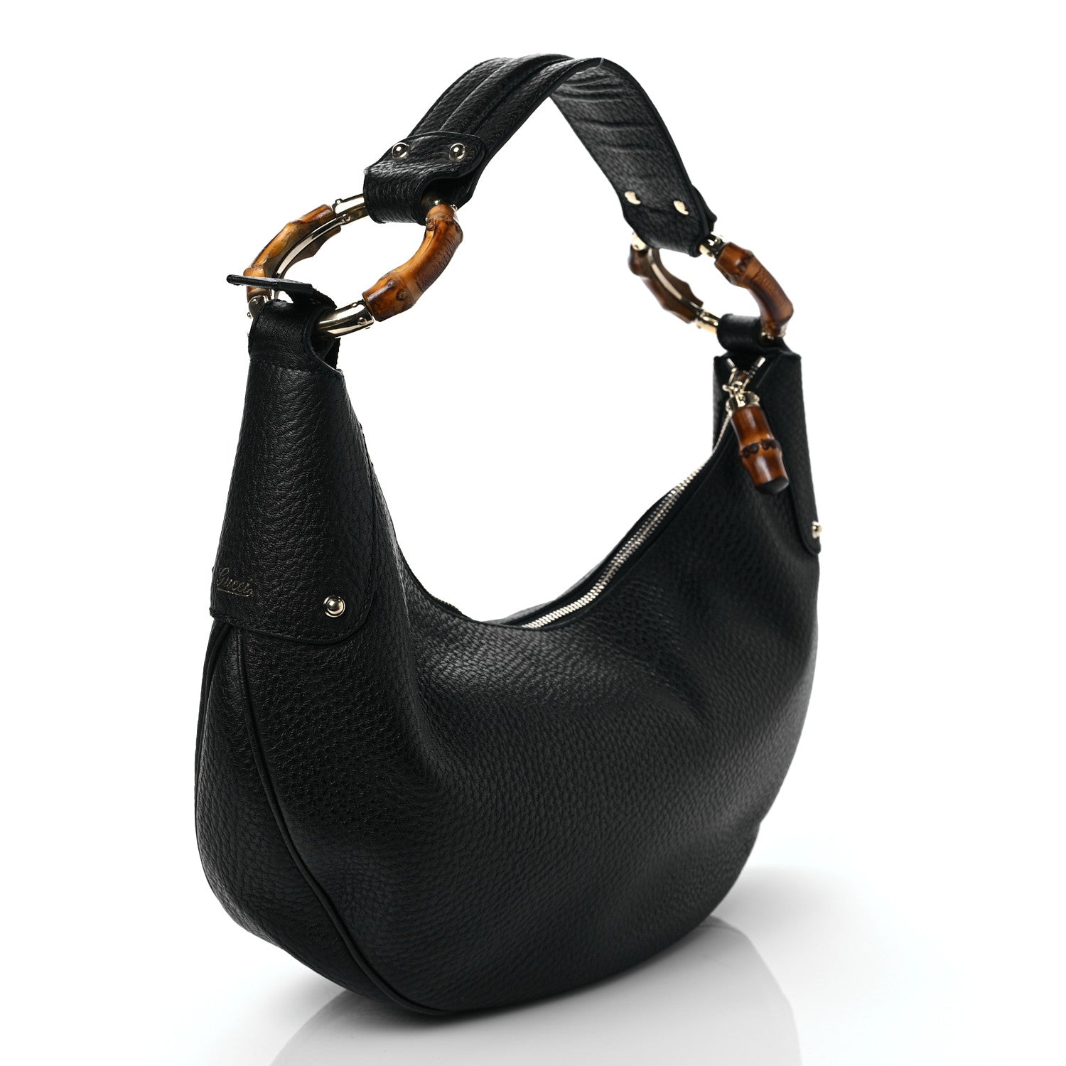 Gucci Calfskin Half Moon Bamboo Ring Hobo Black 3 of 9