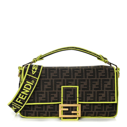 Fendi Fabric Jacquard FF 1974 Large Baguette Tobacco Moro Giallo Fluo 1 of 11